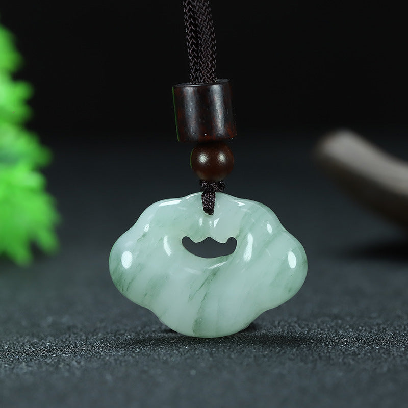 Cloud Lock Pendant Necklace in Tianshan Jade and Golden Silk