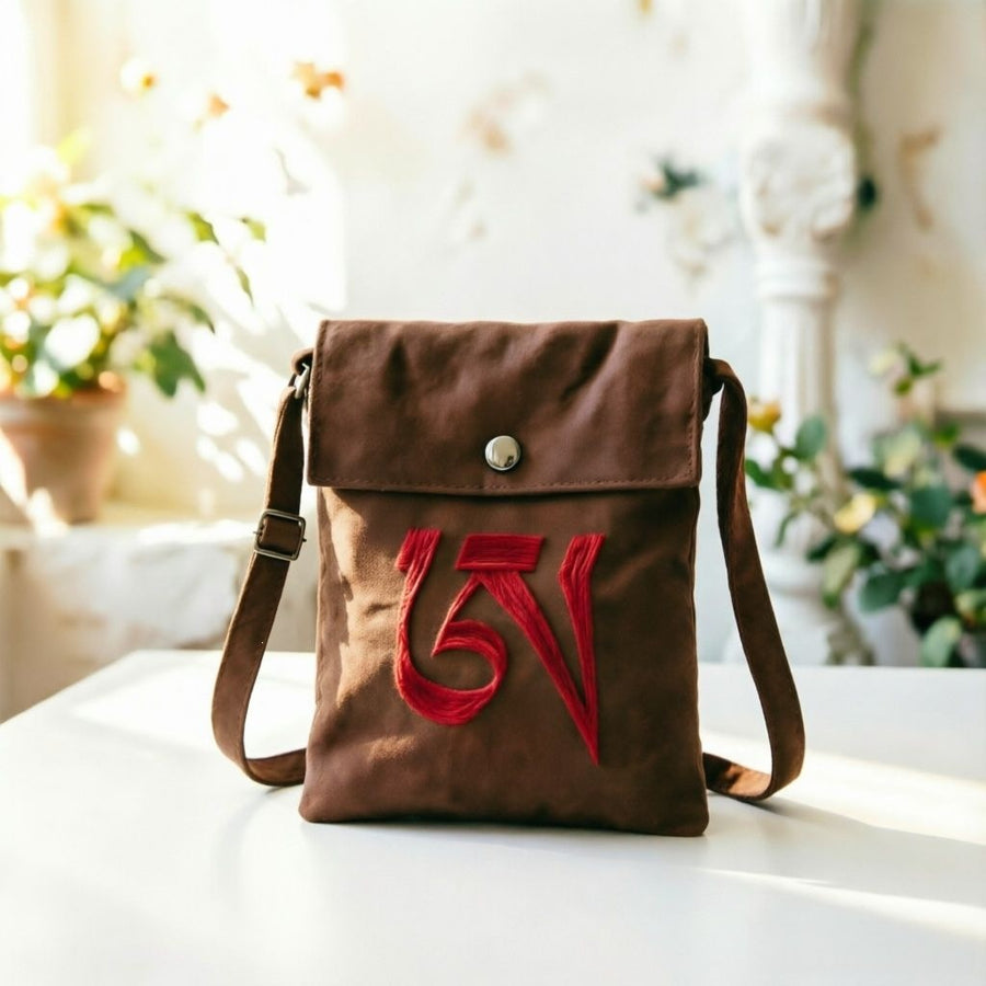 Embroidered OM Mantra Cotton Crossbody Bag