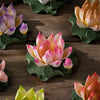 Ceramic Lotus Flower Incense Burner with Leaf Base