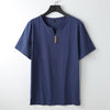 Men's Short Sleeve Linen Cotton Henley Shirt Solid Color