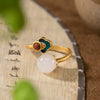 Gold plated sterling silver ruyi cloud piece with a jade bead and blue enamel