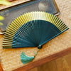 Chinese Style Bamboo Folding Fan with Silk Leaf and Tassel