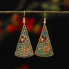 Cloisonné Flower Drop Earrings, Vintage Alloy Dangle