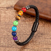 Stone Bead Leather Bracelet Unisex