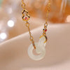 Interlocking Rings or Gourd Pendant Necklace, Gold Tone Chain