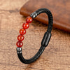 Stone Bead Leather Bracelet Unisex