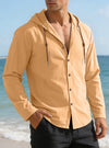 Men's Solid Color Long Sleeve Hooded Drawstring Buttons Shirt