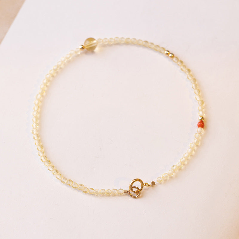 2mm Ultra-thin Citrine 14K Gold Plated Beads Protection Bracelet
