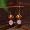 Enamel and Natural Crystal Drop Earrings, Chinese Style