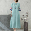 Embroidery Frog-Button Half Sleeve Women's Midi Dress