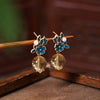 Enamel and Natural Crystal Drop Earrings, Chinese Style