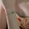 Rose Flower Imitation Jade Chain Bracelet, Gold-Tone Copper