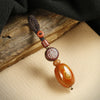 Wooden Bead Keychain with Red Agate Charm