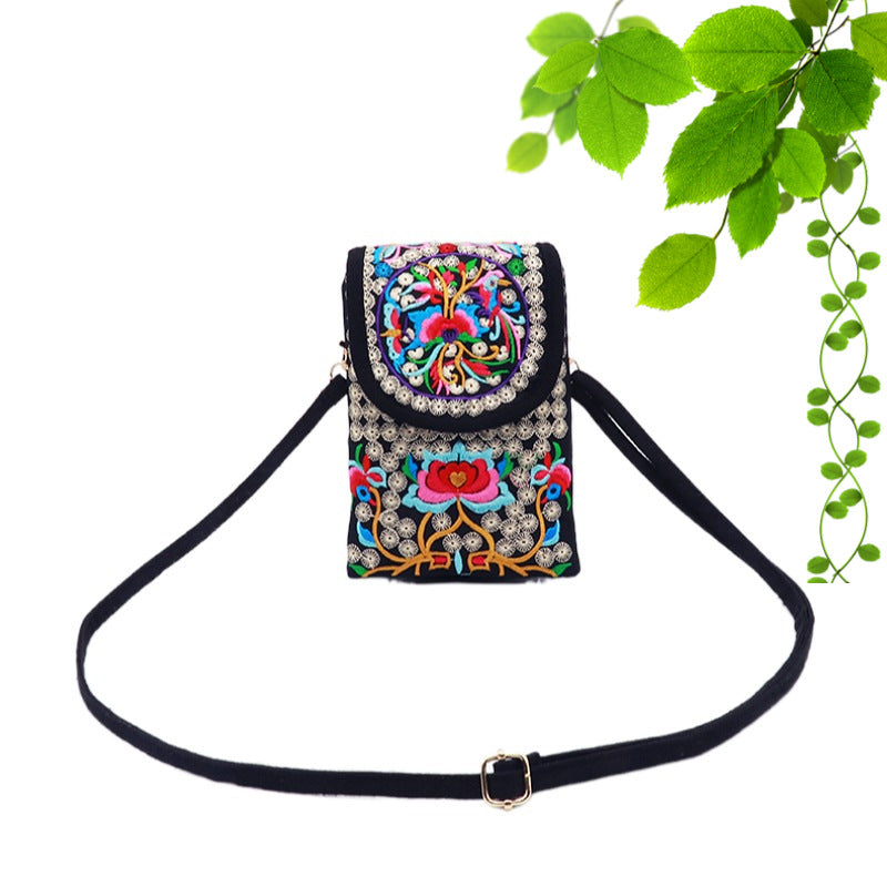 Embroidered Canvas Crossbody Bag with Floral Motifs