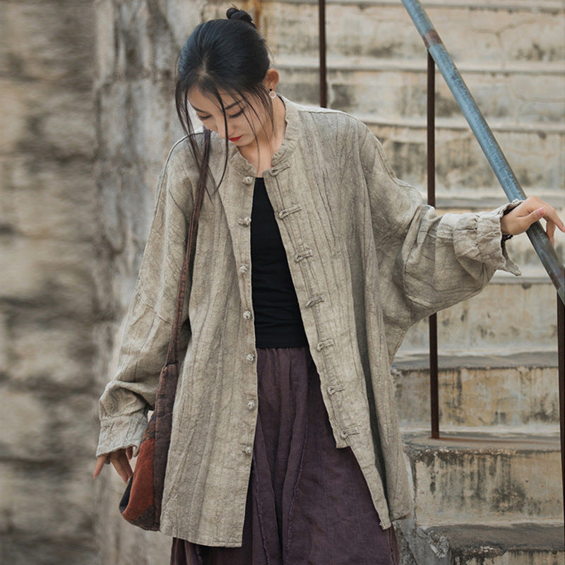 Tie Dye Frog-Button Long Sleeve Zen Meditation Open Front Jacket