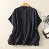 Women's Cotton Linen Short Sleeve Shirt Plain Summer Top