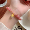 Strawberry Quartz or Jade Lucky Cat Bracelet