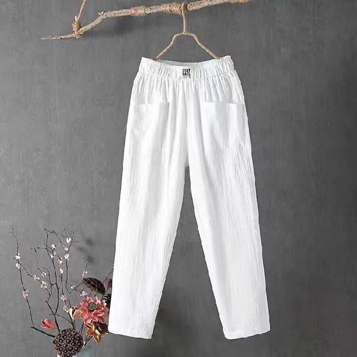 Cotton Linen Straight Leg Pants for Women