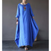 Cotton Linen Maxi Dress Long Sleeve Solid Color