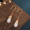 Magnolia Flower Jade Pattern Luck Prosperity Drop Dangle Earrings