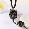 Silver Sheen Obsidian Fox Pendant Necklace