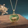 Jade Elephant Necklace Pendant Gold Tone