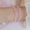 Pink Beaded Bracelet with Gold-Tone Charm, Single or Double Layer