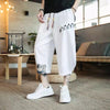 Men's Patchwork Cotton Linen Cropped Pants With Pockets