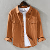 Men's Long Sleeve Turn-down Collar With Pocket Pure Color Casual Cotton Shirt