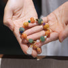 Golden Silk Jade Lotus Bracelet, Natural Stone Beads