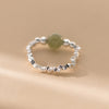 925 Sterling Silver Small Hetian Jade Bead Luck Elastic Ring
