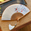 Chinese Style Bamboo Folding Fan with Silk Leaf and Tassel