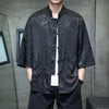 Men's Ice Silk Tang Suit Shirt with Frog Buttons and Pockets