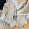 Women's Linen Frog-Button Stand Collar Long Sleeve Shirt