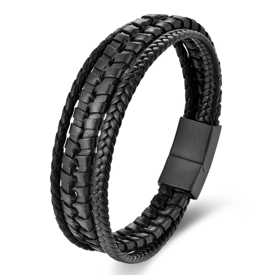 Braided Leather Bracelet with Steel Clasp