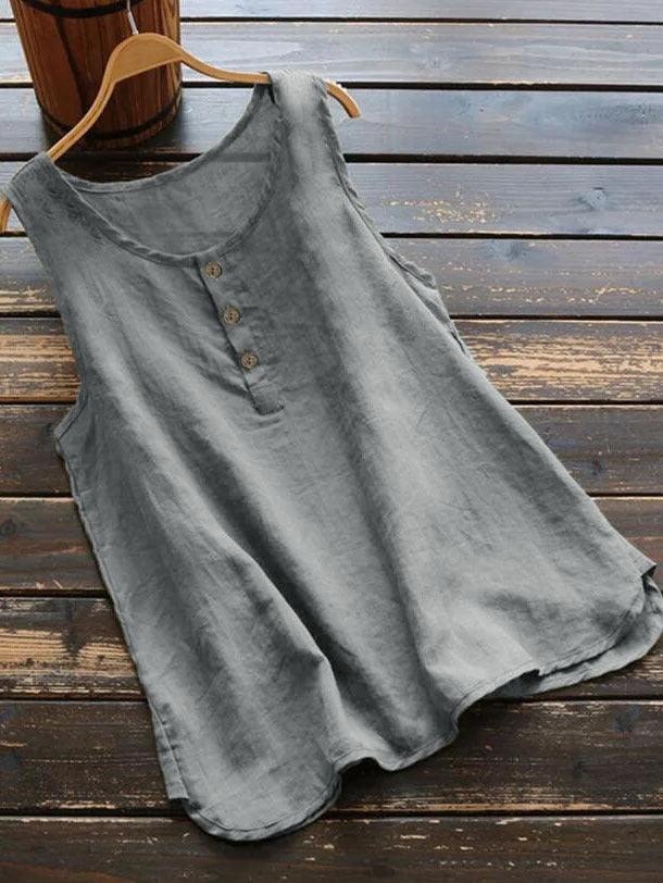 Women's Vest Cotton Linen Sleeveless Button Top