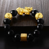 Attract Wealth PiXiu Bracelet with Black Obsidian and Gold-Tone Copper