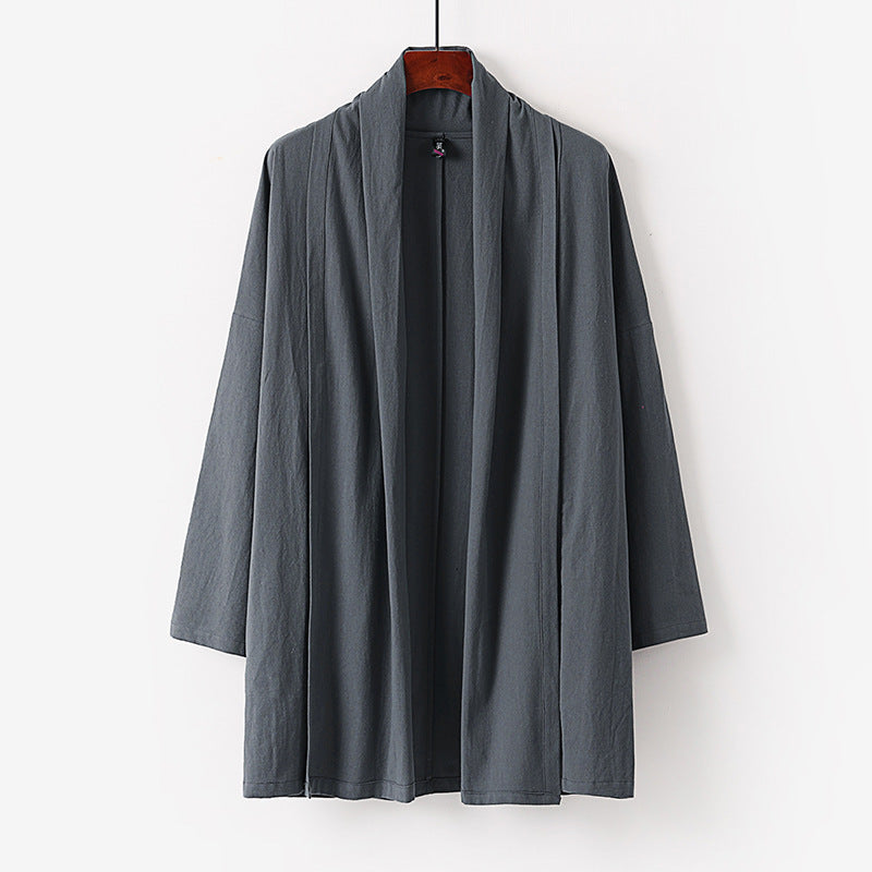 Men's Kimono Long Sleeve Open Front Mid-length Solid Color Spring Fall