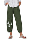 Women's Linen Harem Pants with Nature Prints, Loose Fit Capri Trousers