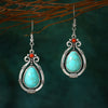 Vintage Teardrop Earrings with Turquoise-Style Stone and Silver-Tone Metal