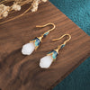 Magnolia Flower Jade Pattern Luck Prosperity Drop Dangle Earrings