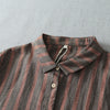 Striped Linen Dress with Short Sleeves and Buttons