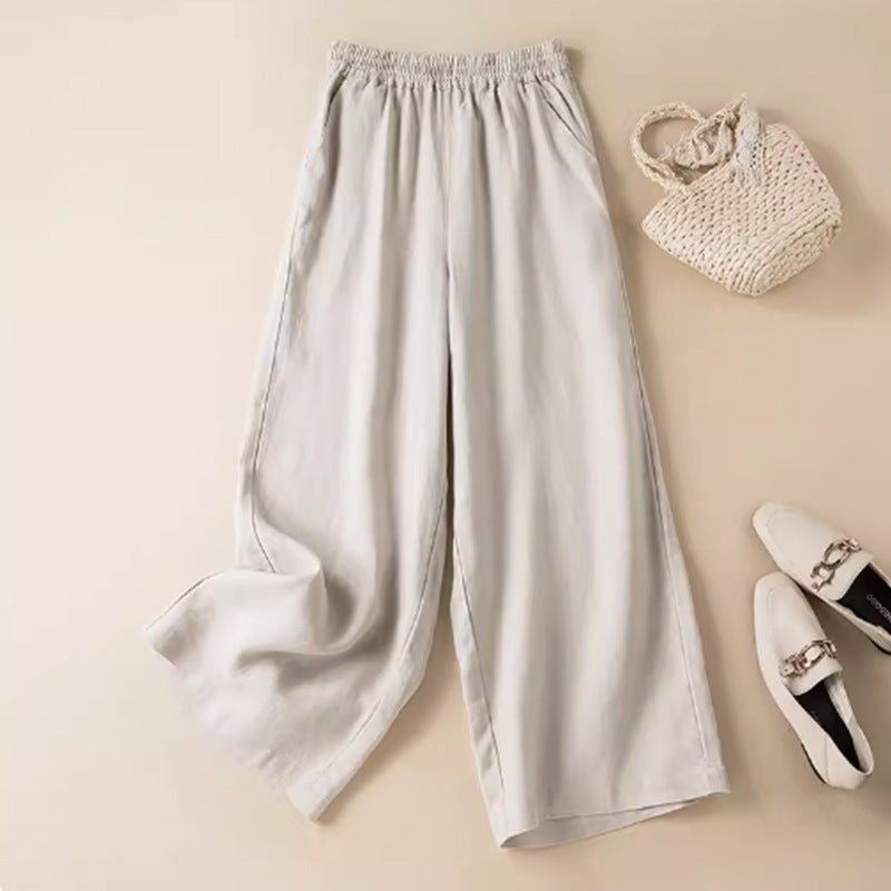 Women's Wide Leg Pants High Waist Cotton Linen Trousers