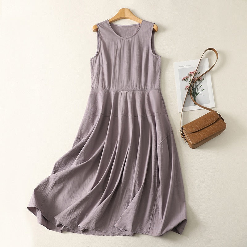 Women's Sleeveless Midi Dress High Waist A-Line Summer Dress