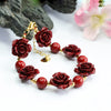 Cinnabar Rose Bracelet with Gold-Tone Accents