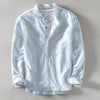 Men's Solid Color Long Sleeve Half Button Shirt Cotton Linen