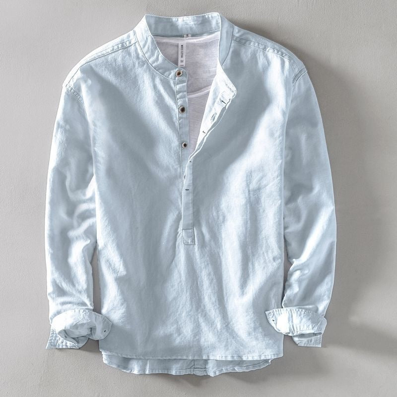 Men's Solid Color Long Sleeve Stand Collar Shirt