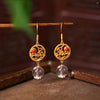 Enamel and Natural Crystal Drop Earrings, Chinese Style