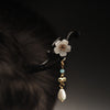 Wooden Flower Hairpin with Dangling Charm