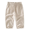 Men's Solid Color Ramie Linen Drawstring Cropped Pants With Pockets
